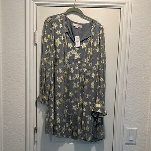 Beautiful Loft, blue and gold starred dress with ruffle him